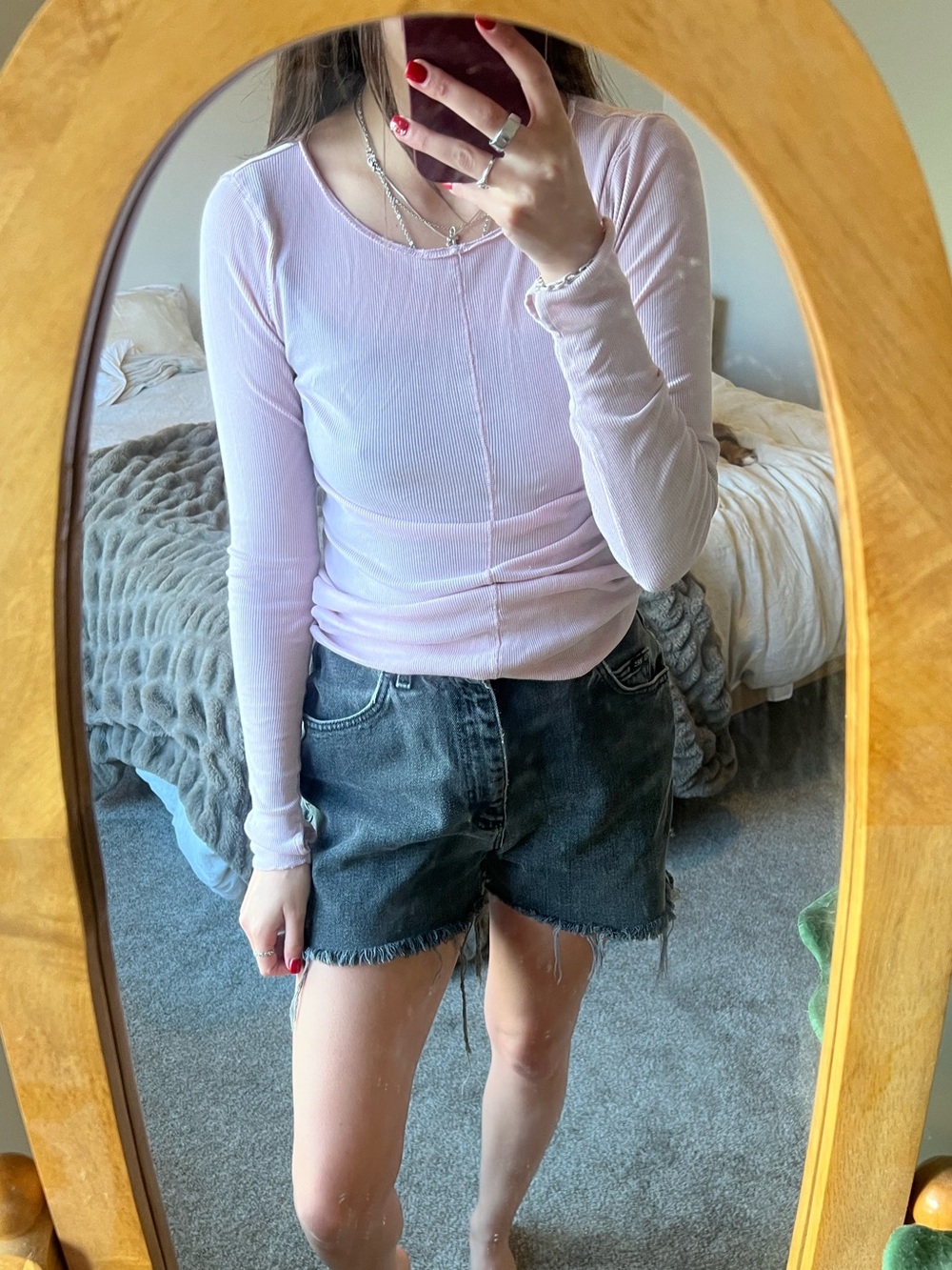 Light Pink Long Sleeve Slim Fit Top